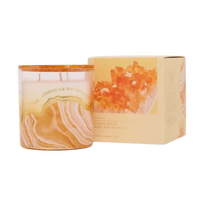 Cyclamen & Sandalwood Citrine Motivation 3 Wick Candle 35hr Healing Stones